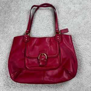 Coach Campbell Leather Belle Carryall Coral Red F24961 Brass Large Tote